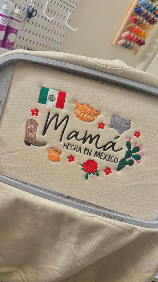Mi Cultura Mi Corazón: Mexican Mama Embroidered Crewneck