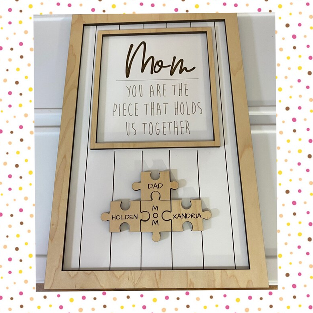 Handmade Personalized Wood Mom Puzzle Sign