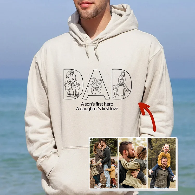 Custom Photo Outline Embroidery PAPA Sweatshirt | Personalized Kids Names & Custom Slogan Unique Father's Day Gift