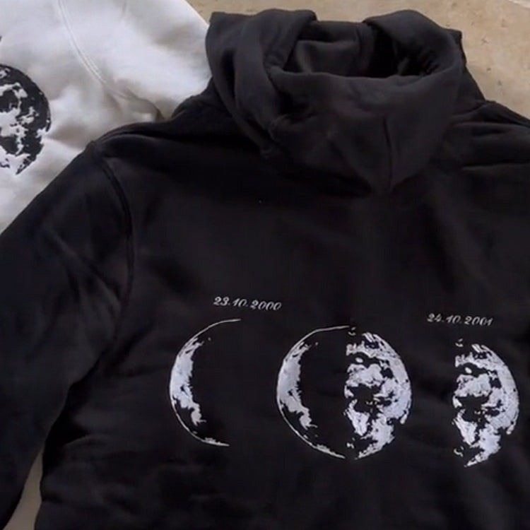 Custom Embroidered Couple Hoodie with Moon & Silhouette Design
