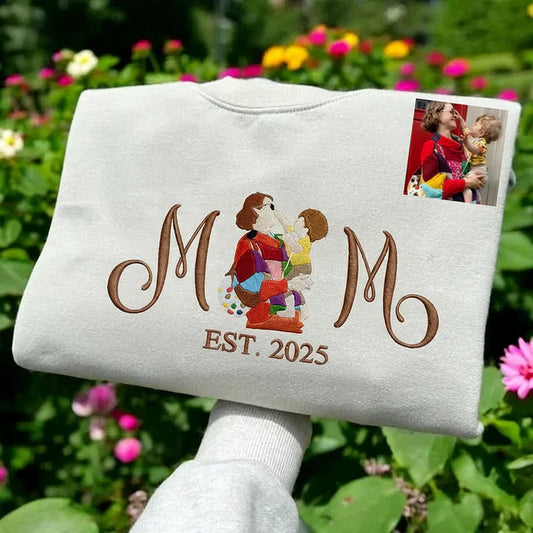 Custom Mum Portrait Sweatshirt | Embroidered Line Art