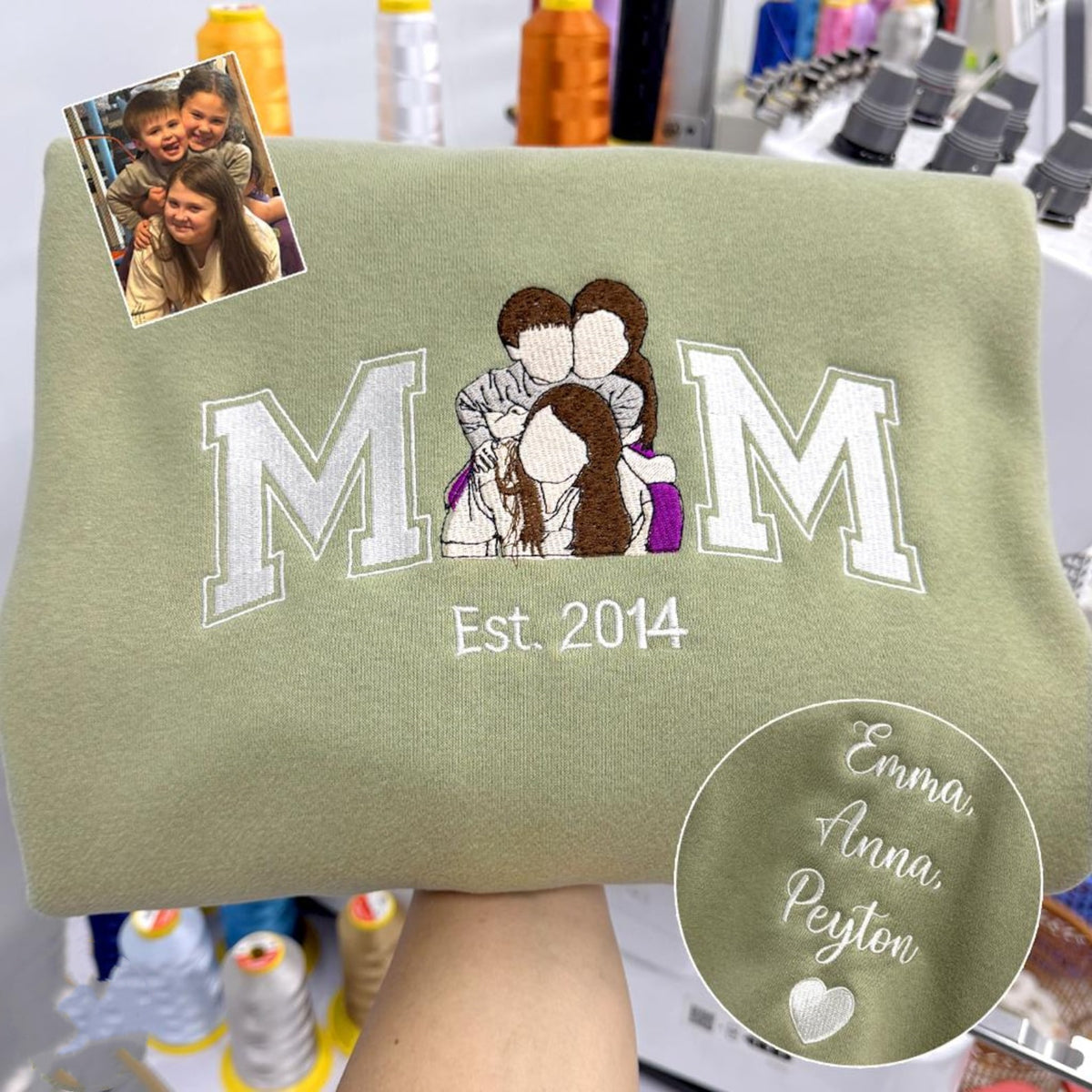 Custom Family Photo Embroidered Sweatshirt for Mom & Dad