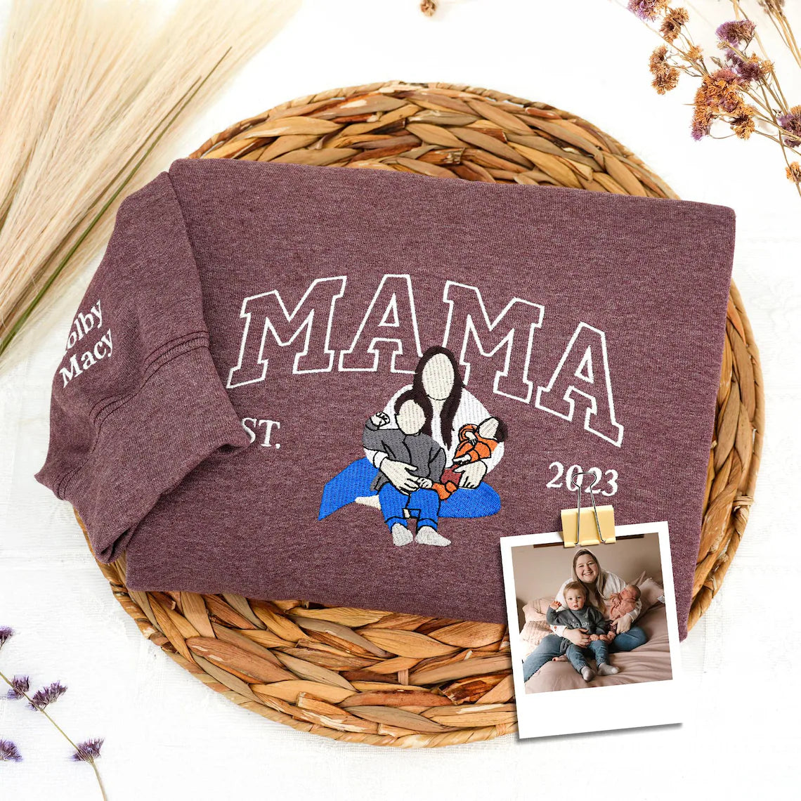 Custom Family Photo Embroidered Sweatshirt for Mom & Dad