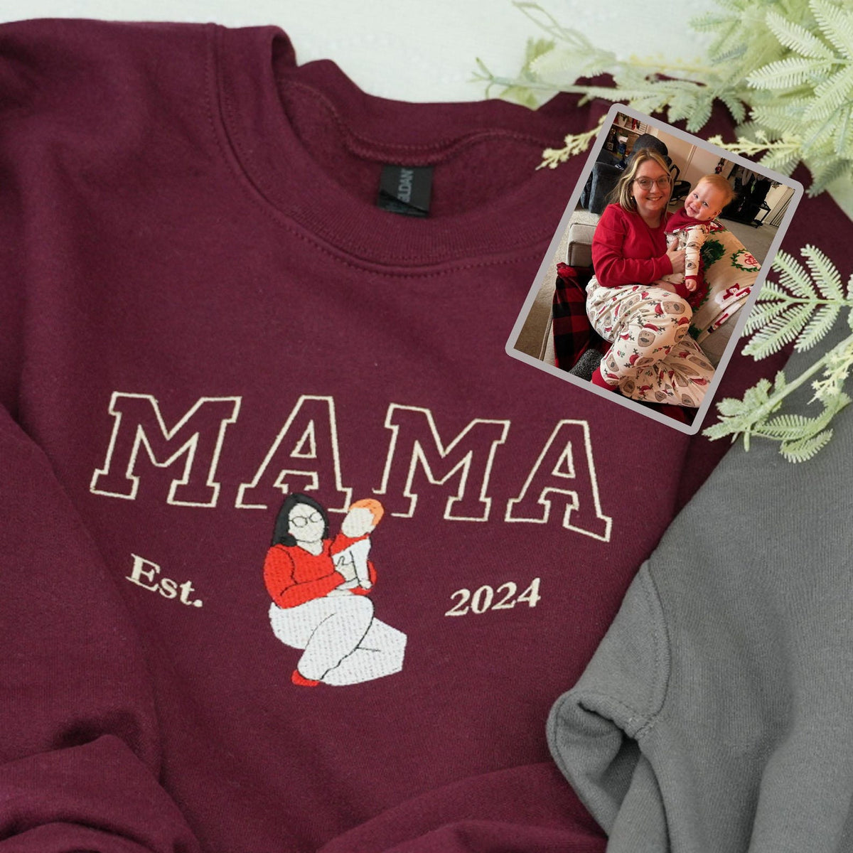 Custom Family Photo Embroidered Sweatshirt for Mom & Dad