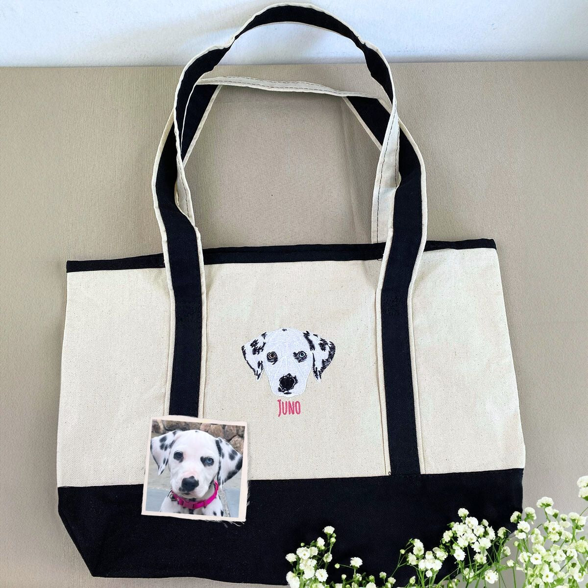 Personalisierte Hundetasche mit besticktem Foto – Einzigartige Geschenkidee für Hundemamas