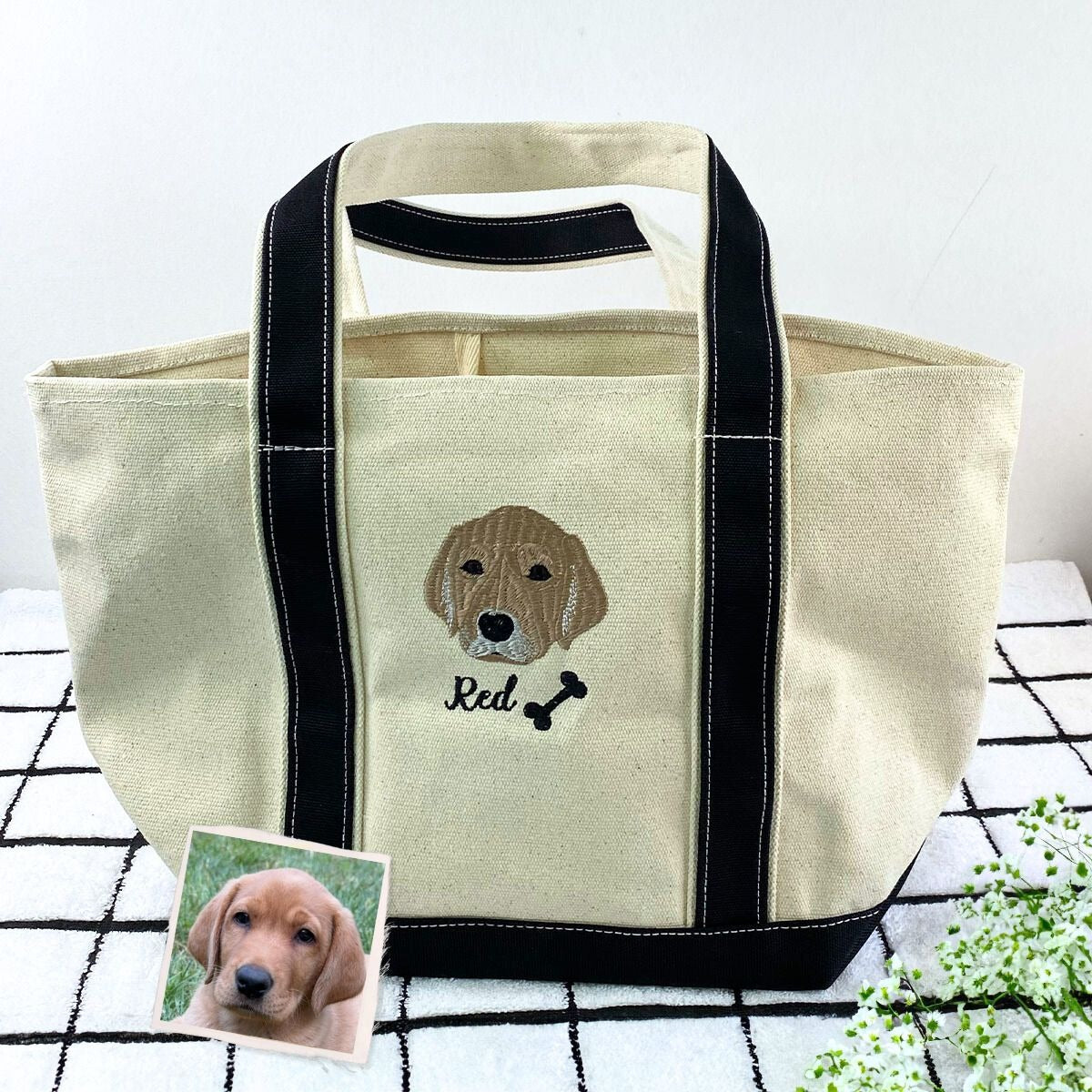 Personalisierte Hundetasche mit besticktem Foto – Einzigartige Geschenkidee für Hundemamas