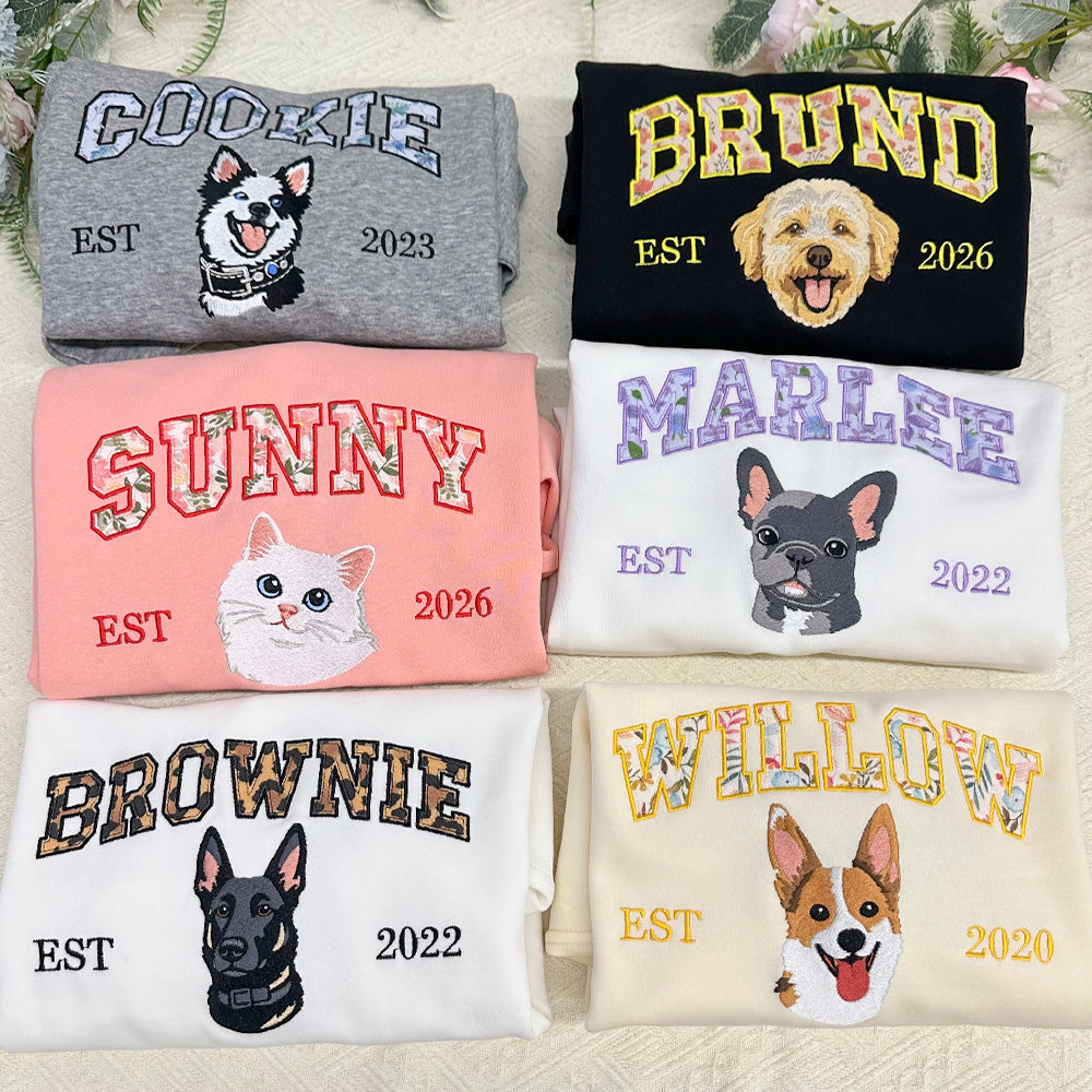 Individuelles Haustierportrait Blumen-Applikation Bestickter Kapuzenpullover/Sweatshirt