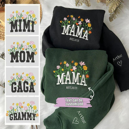 Custom Mama Sweatshirt | Floral Embroidery