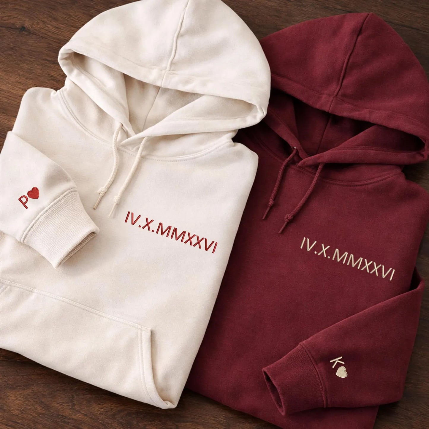 Personalisierte Sweatshirts für Paare mit gestickten römischen Ziffern, individuelle Geschenke