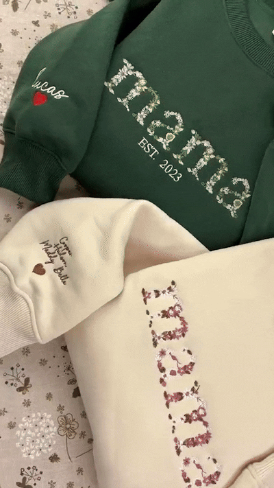 Personalisiertes Sweatshirt mit Blumenstickerei | Muttertagsgeschenk