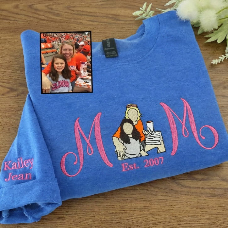 Custom Embroidered Mum Sweatshirt with Mum Kids Portrait