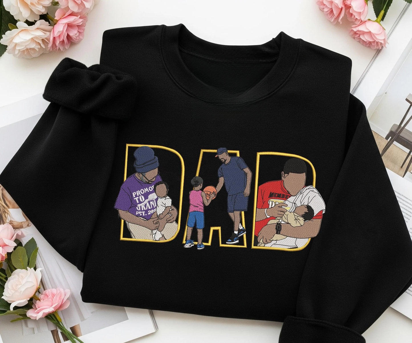 Custom Photo Portrait Embroidery Sweatshirt/T-shirt, Gift For Dad/Mom/Family