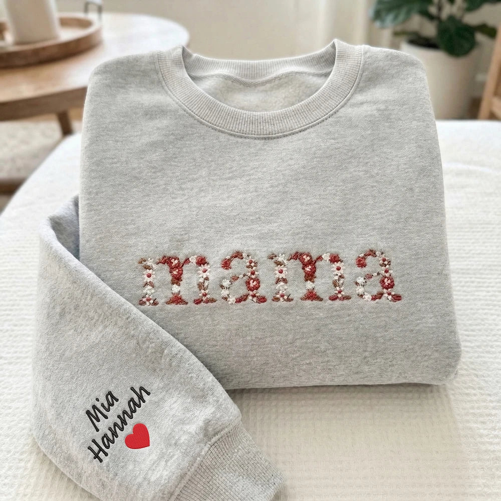 Personalisiertes Sweatshirt mit Blumenstickerei | Muttertagsgeschenk