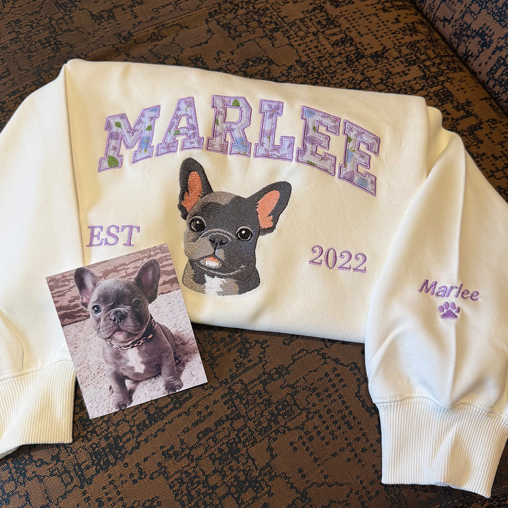 Individuelles Haustierportrait Blumen-Applikation Bestickter Kapuzenpullover/Sweatshirt