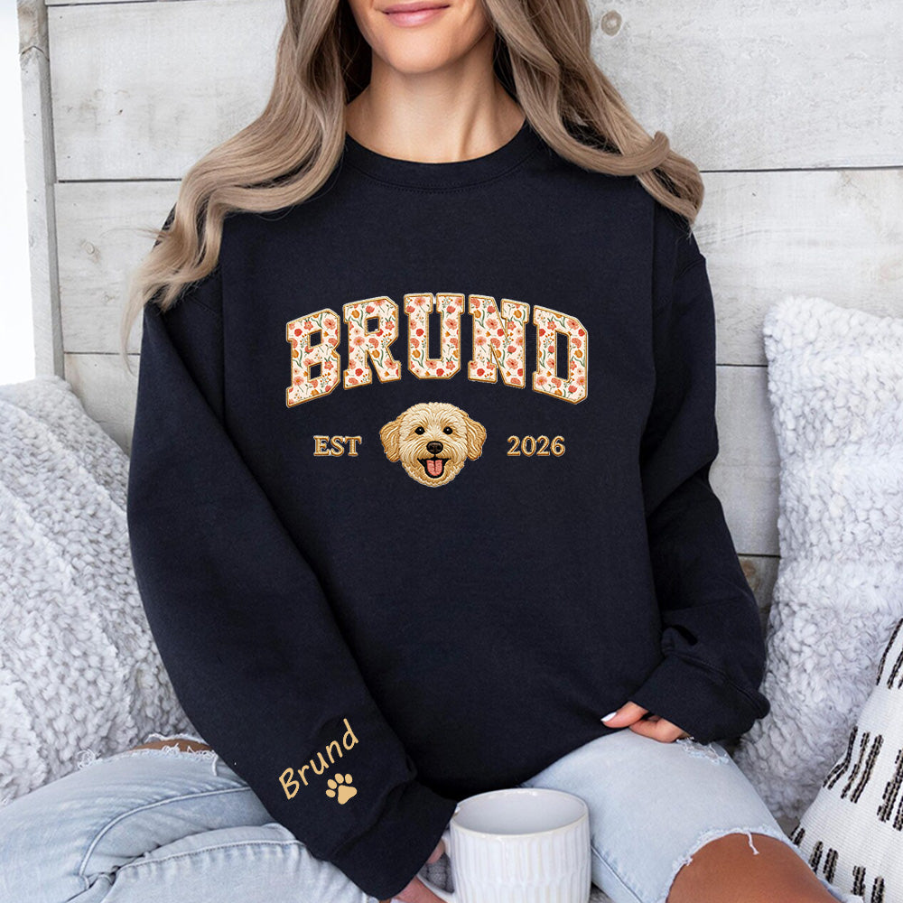 Individuelles Haustierportrait Blumen-Applikation Bestickter Kapuzenpullover/Sweatshirt
