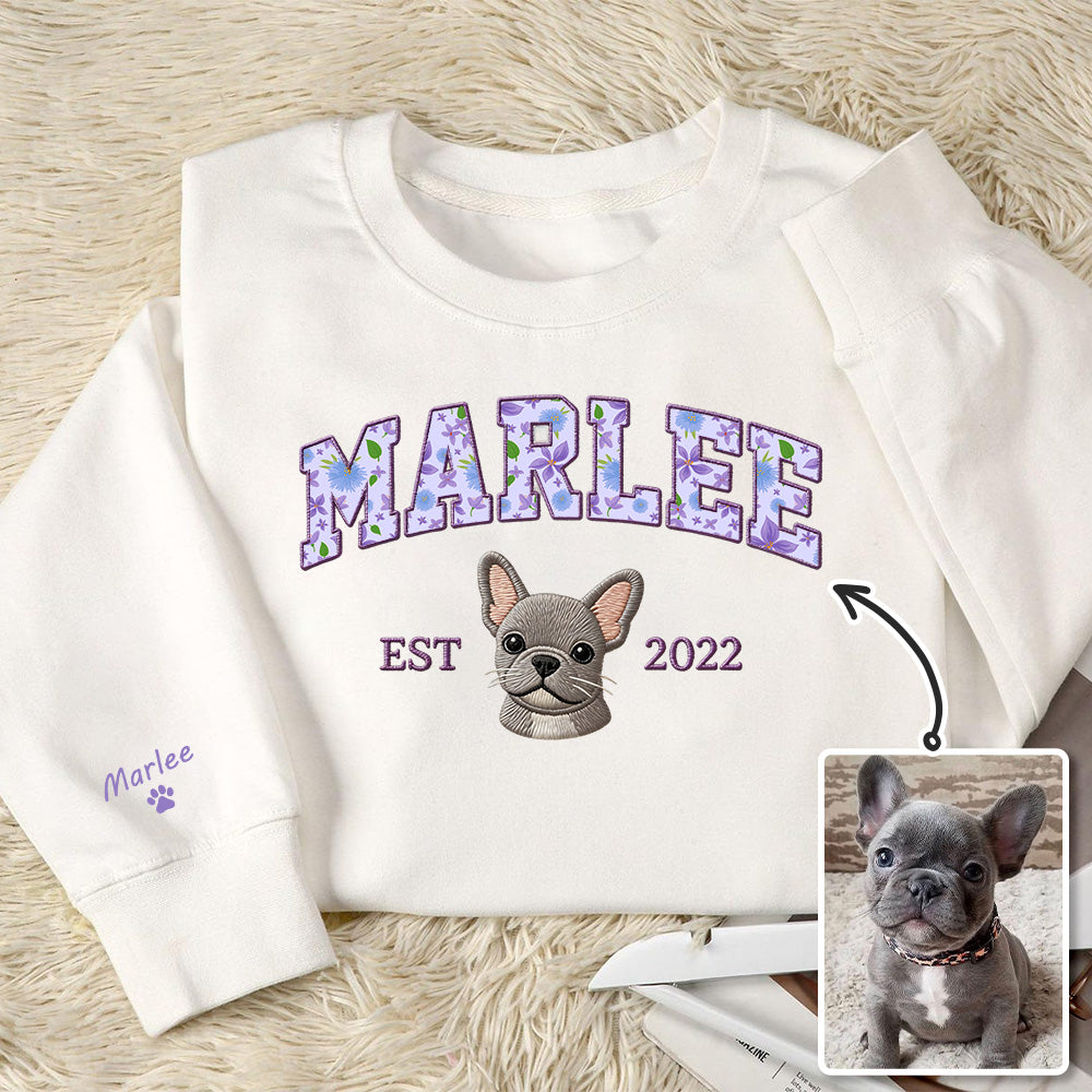 Individuelles Haustierportrait Blumen-Applikation Bestickter Kapuzenpullover/Sweatshirt