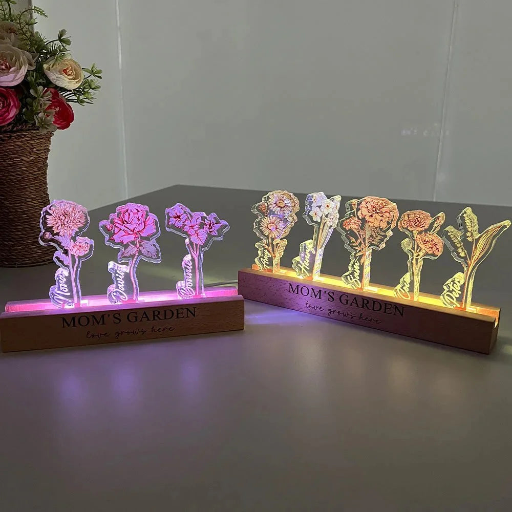 Personalized "Mom's Garden" Light Up Sign Custom Flower Name Plaque Perfect Gift for Mom