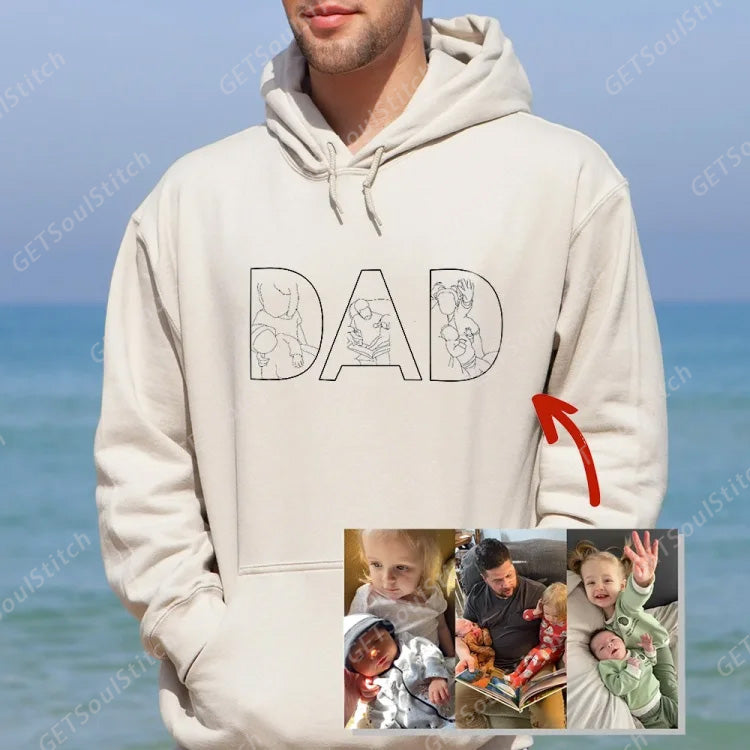 Custom Outline Embroidered PAPA/DAD Sweatshirt | Personalized Name & Photo Line Art Father's Day Gift