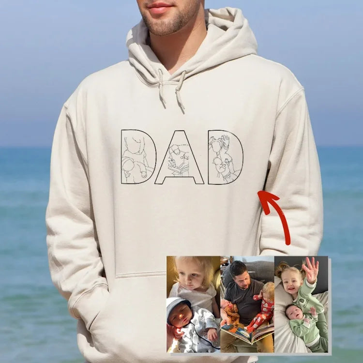 Custom Photo Outline Embroidery PAPA Sweatshirt | Personalized Kids Names & Custom Slogan Unique Father's Day Gift
