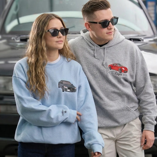 Custom Embroidered Car Hoodie, Sweatshirt, Personalized Car Gifts for Him