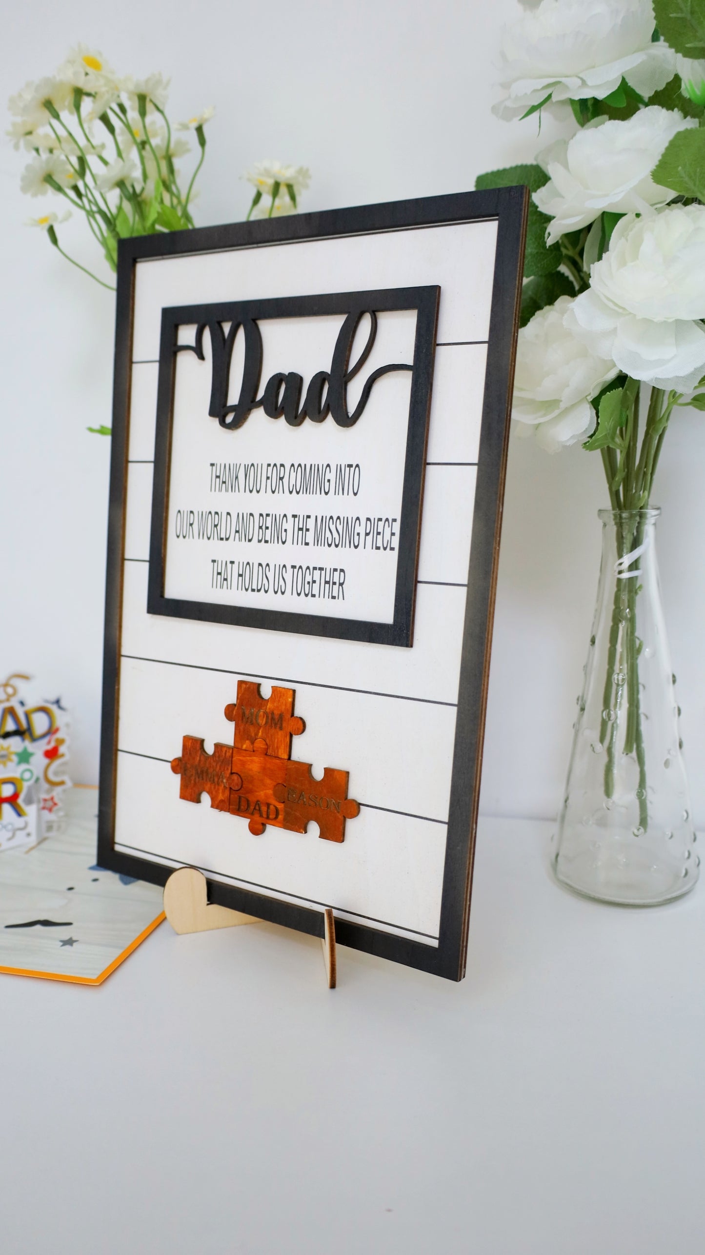 👨Dad Puzzle Sign With Kids Name, Wall Decor, Custom Dad Wooden Sign
