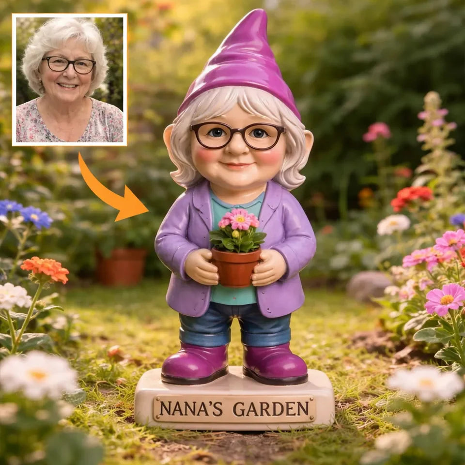 3D Effect Custom Garden Gnome Statue Personalized Photo Figurine with Custom Name