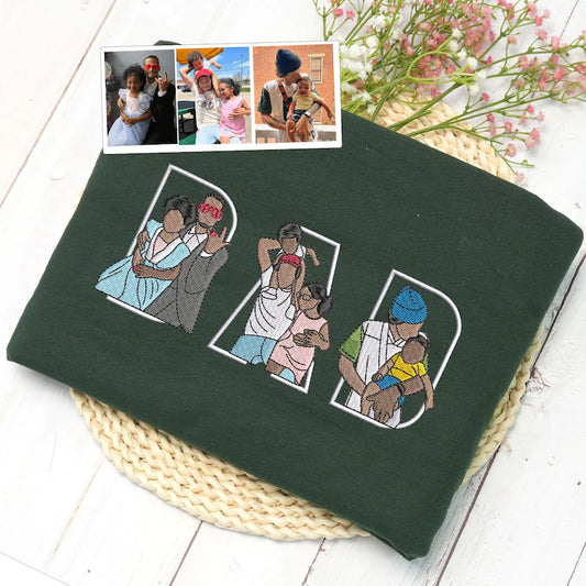 Custom Photo Portrait Embroidery Sweatshirt/T-shirt, Gift For Dad/Mom/Family