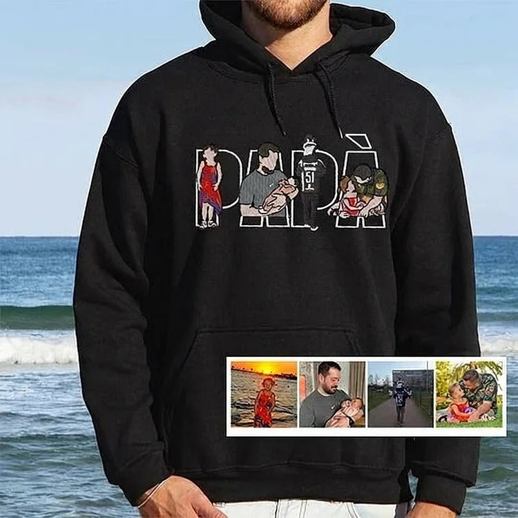 Custom Photo Portrait Embroidery Sweatshirt/T-shirt, Gift For Dad/Mom/Family
