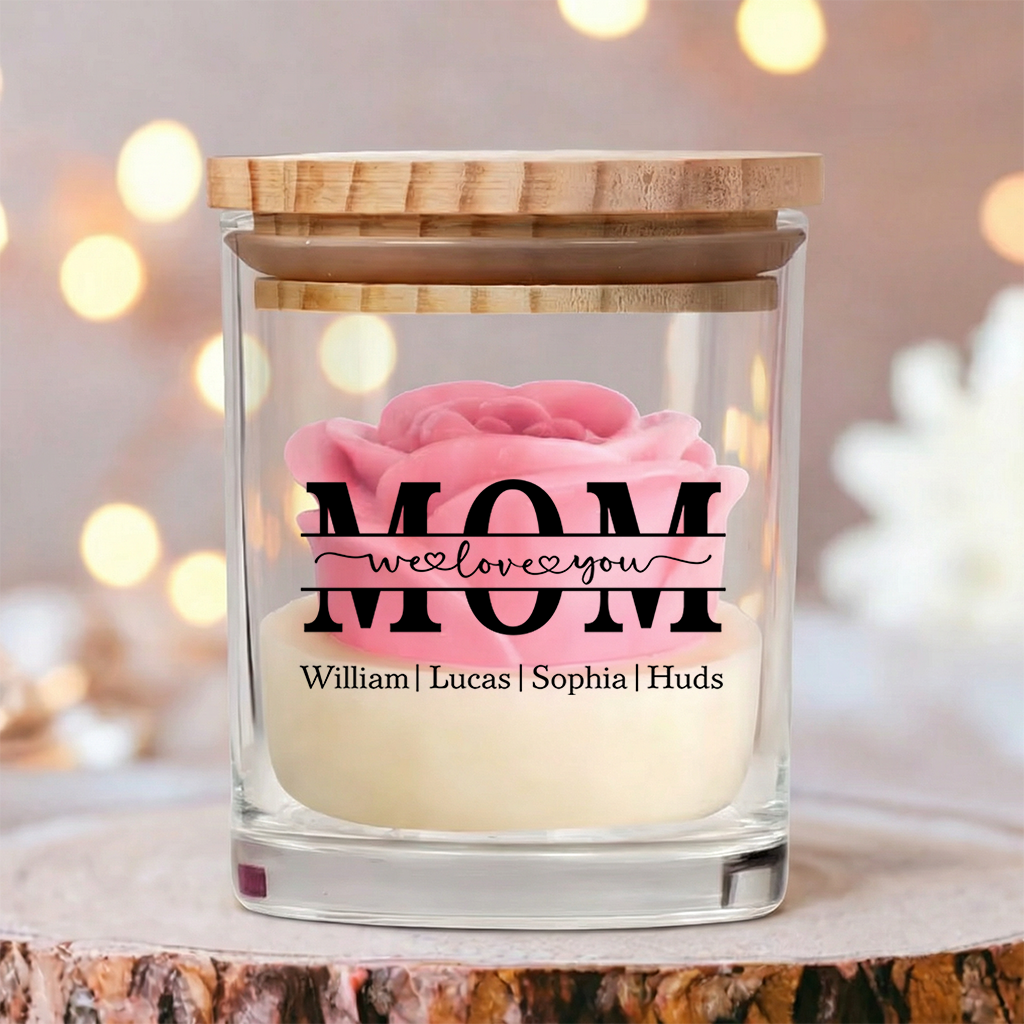 Personalisierte florale Sojawachskerze – individuelles „Wir lieben dich“-Geschenk für Mama, Muttertags-Special