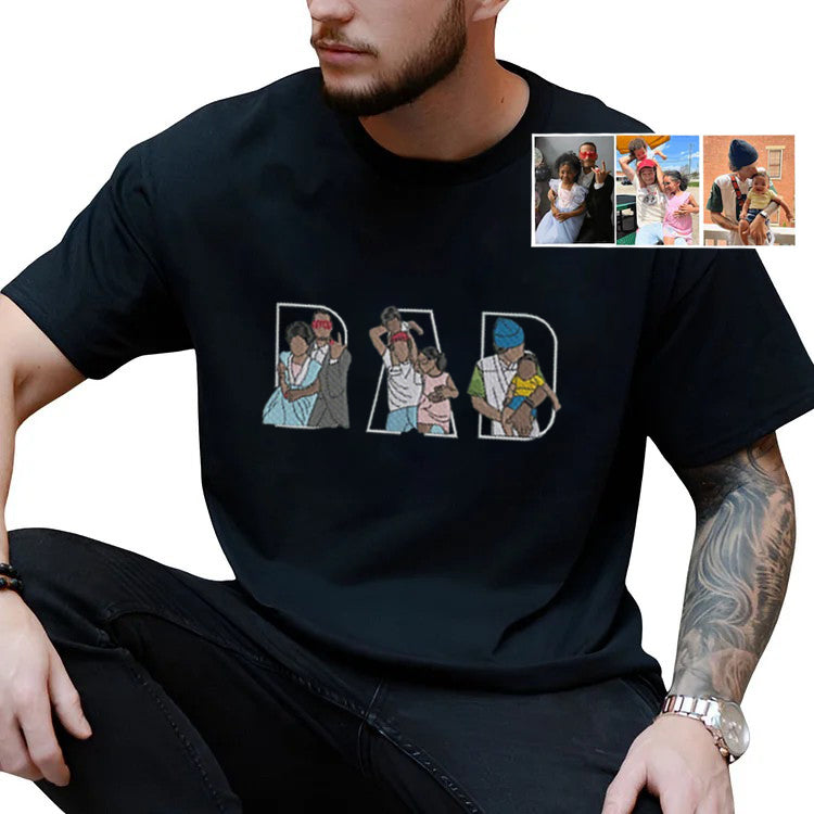 Custom Photo Portrait Embroidery Sweatshirt/T-shirt, Gift For Dad/Mom/Family