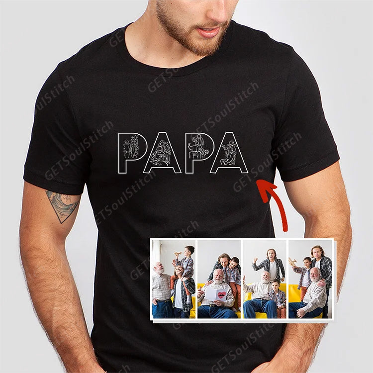 Custom Outline Embroidered PAPA/DAD Sweatshirt | Personalized Name & Photo Line Art Father's Day Gift