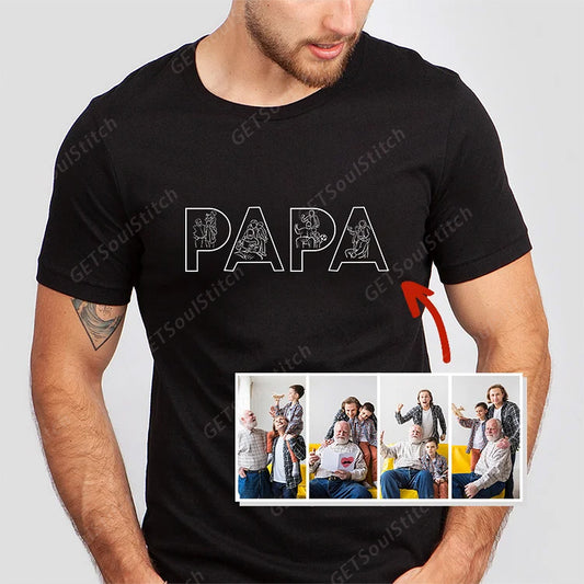 Custom Outline Embroidered PAPA/DAD Sweatshirt | Personalized Name & Photo Line Art Father's Day Gift