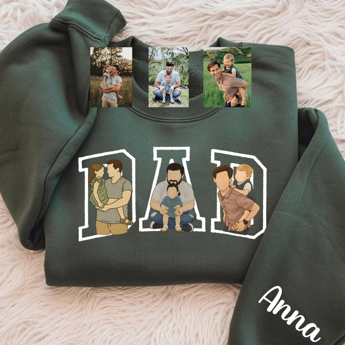 Custom Photo Portrait Embroidery Sweatshirt/T-shirt, Gift For Dad/Mom/Family