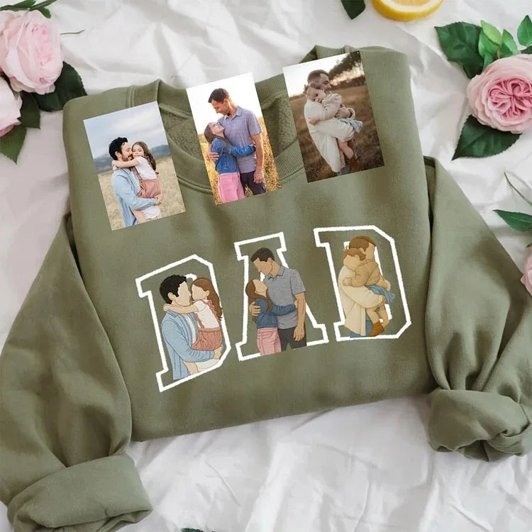 Custom Photo Portrait Embroidery Sweatshirt/T-shirt, Gift For Dad/Mom/Family