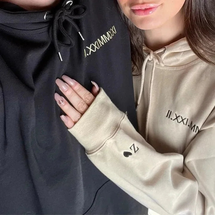Personalisierte Sweatshirts für Paare mit gestickten römischen Ziffern, individuelle Geschenke