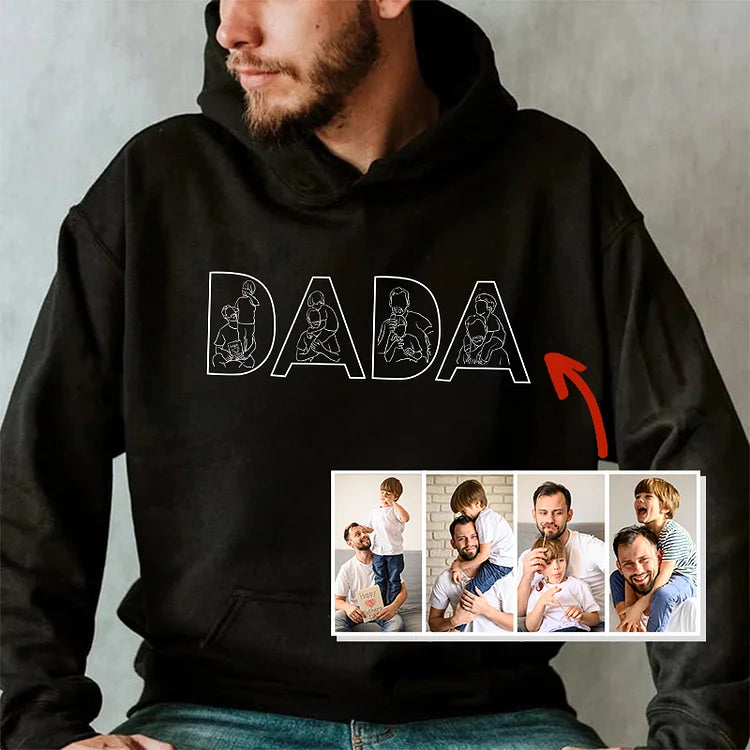 Custom Photo Outline Embroidery PAPA Sweatshirt | Personalized Kids Names & Custom Slogan Unique Father's Day Gift