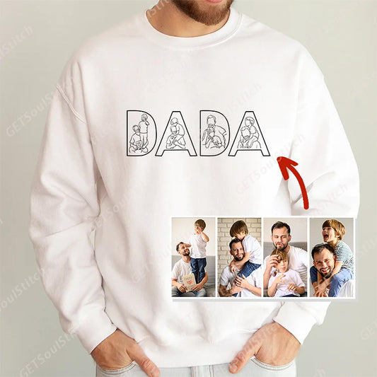 Custom Outline Embroidered PAPA/DAD Sweatshirt | Personalized Name & Photo Line Art Father's Day Gift