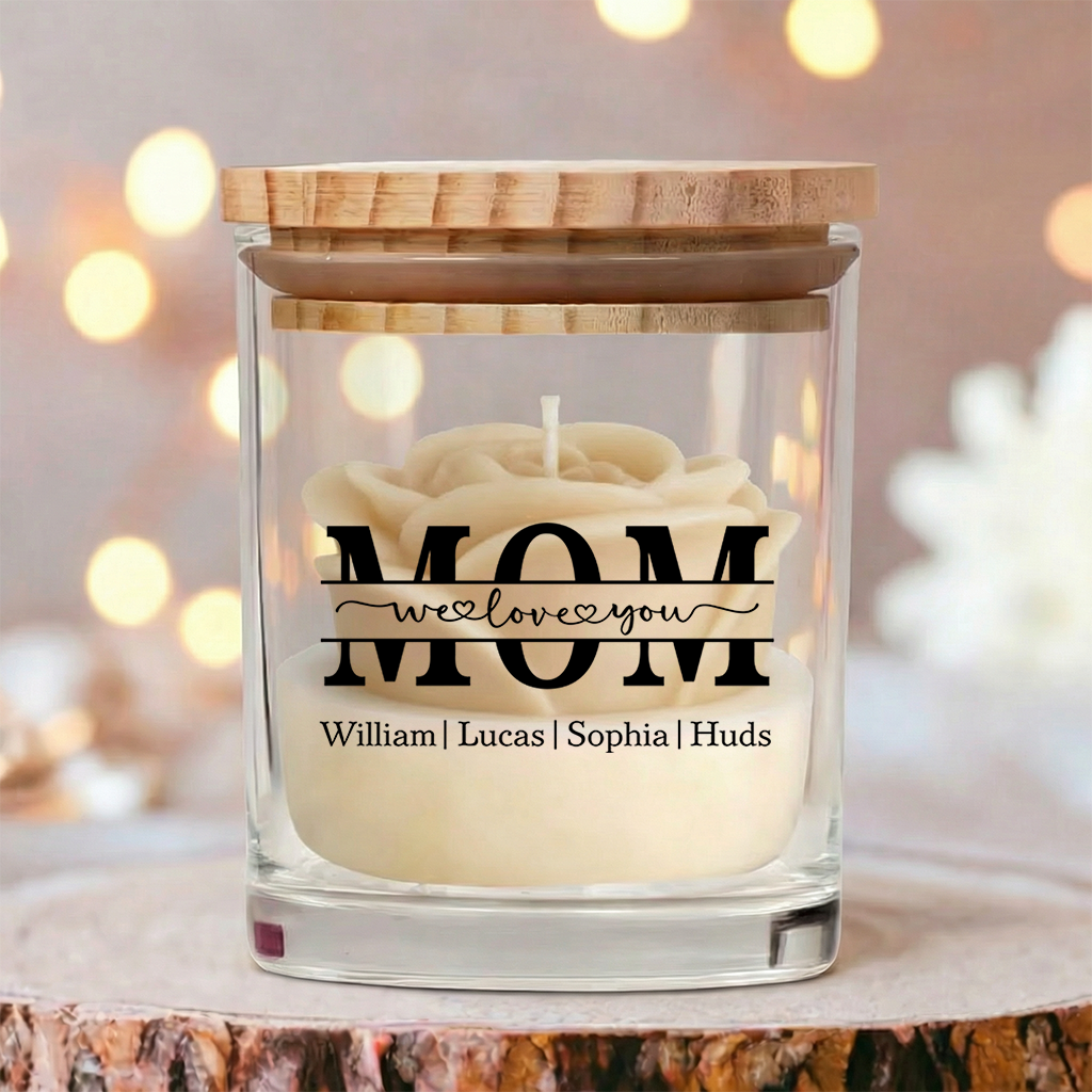 Personalisierte florale Sojawachskerze – individuelles „Wir lieben dich“-Geschenk für Mama, Muttertags-Special