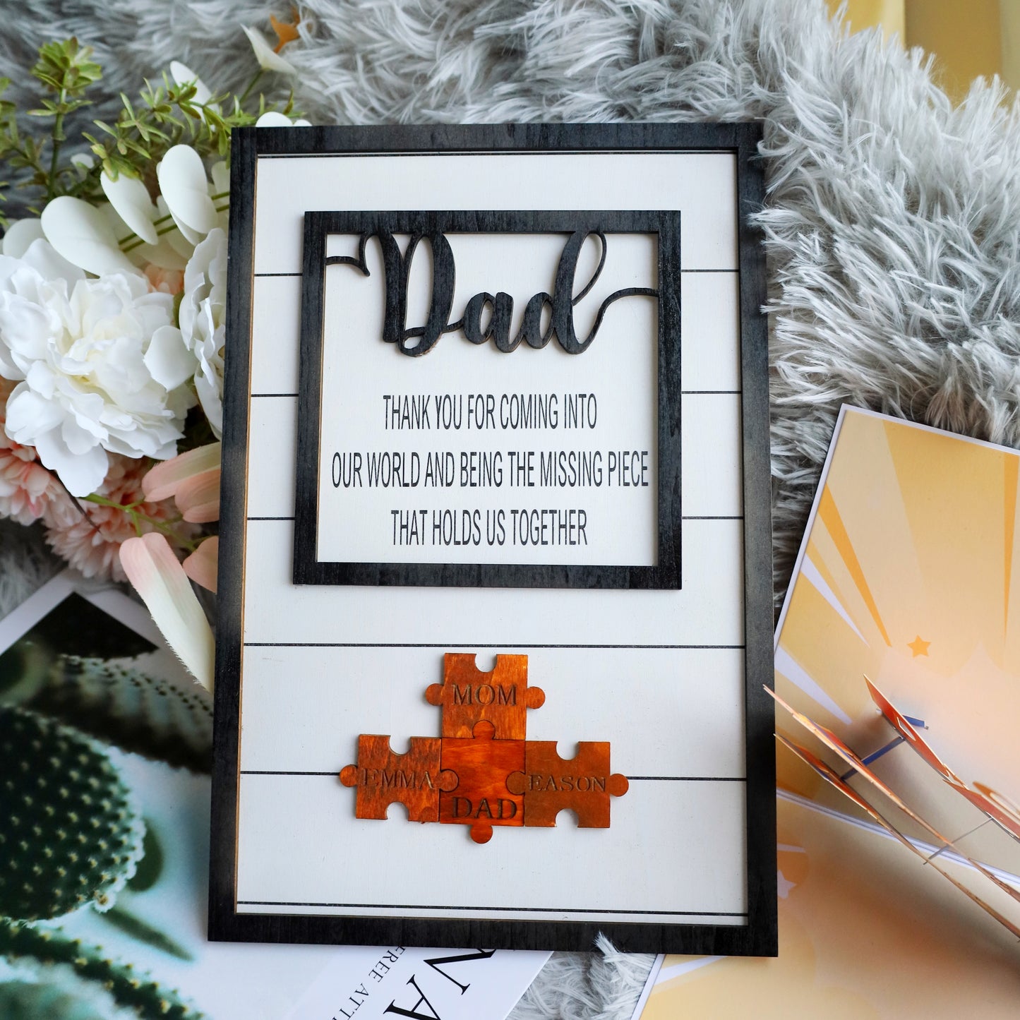👨Dad Puzzle Sign With Kids Name, Wall Decor, Custom Dad Wooden Sign