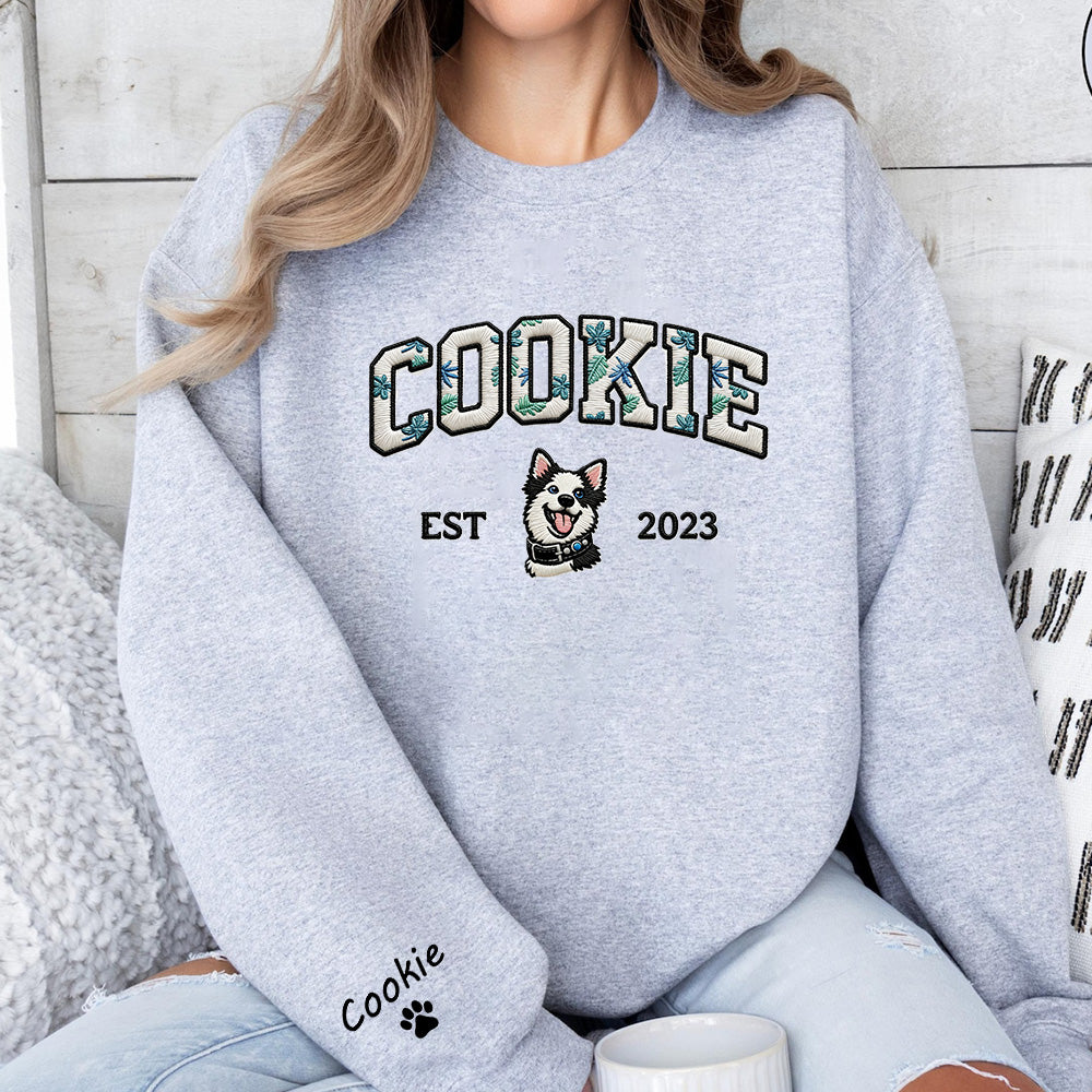 Individuelles Haustierportrait Blumen-Applikation Bestickter Kapuzenpullover/Sweatshirt