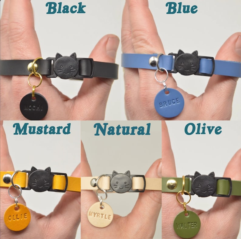 Cat Collar Personalized, Cat Tag Personalized, Leather Cat Collar, Kitten Collar, Safety Collar, Small Pet Tag, Cat Tag,Breakaway Cat Collar