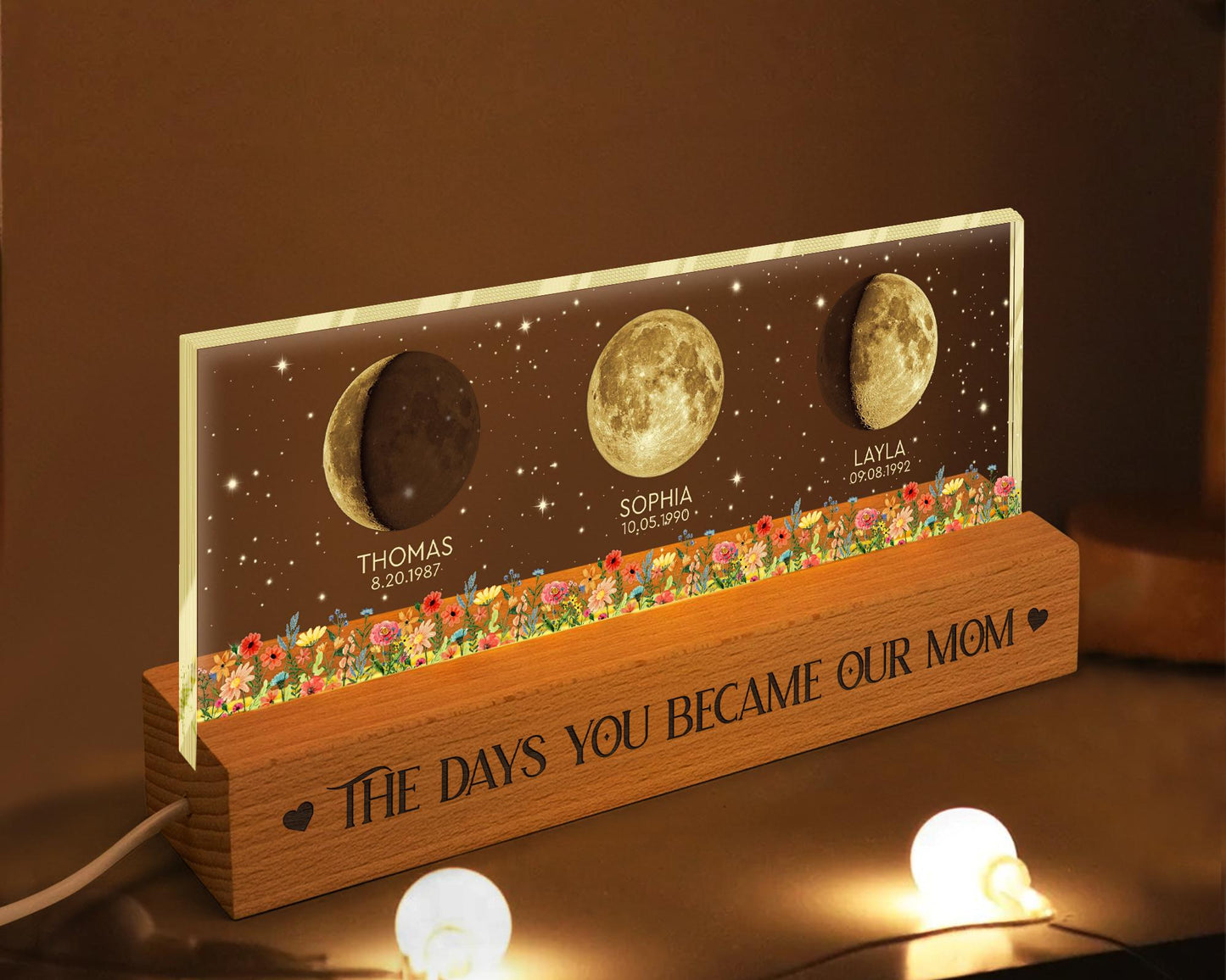 Custom Moon Phase Acrylic Night Light | Personalized Name, Date & Quote Mom Gift
