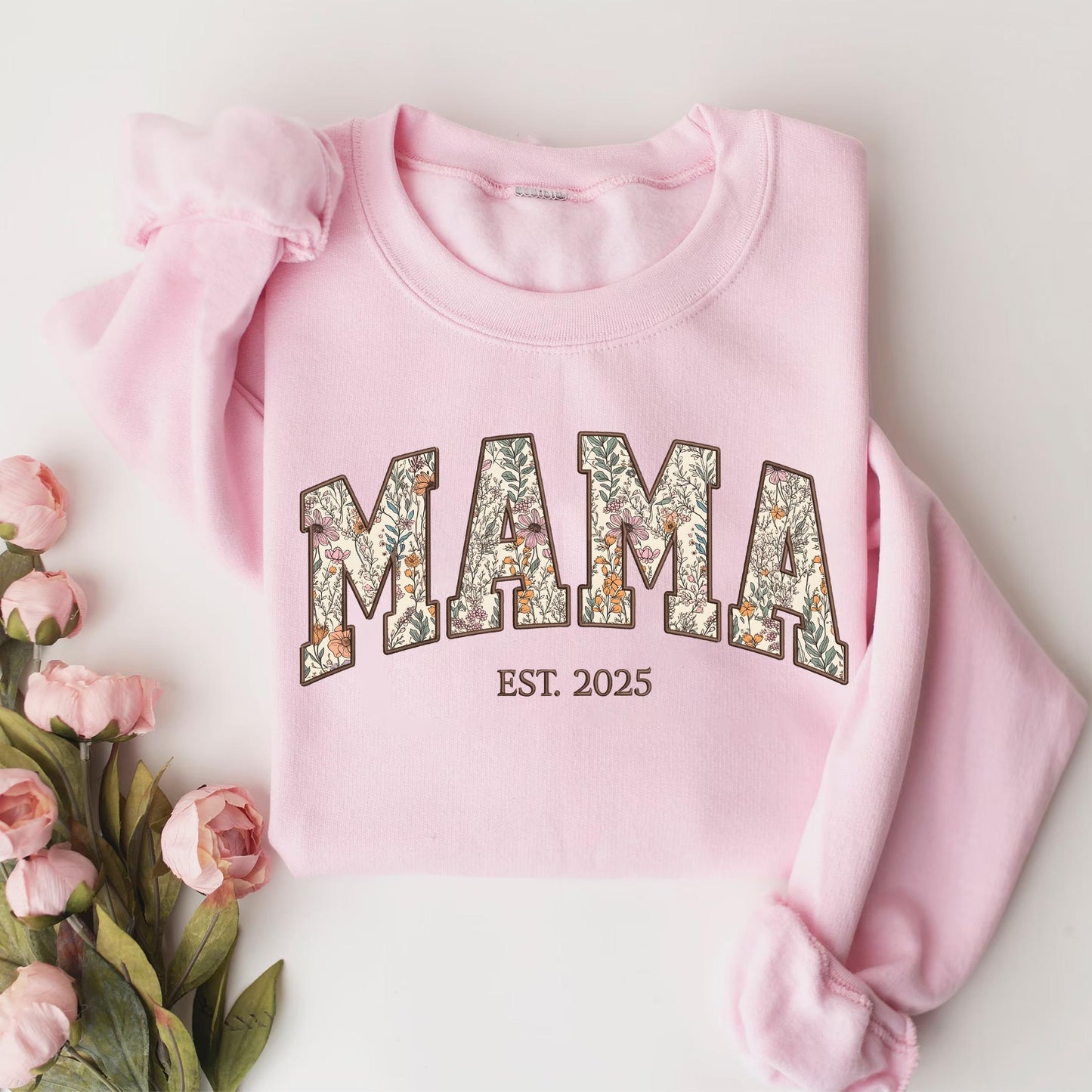 Custom Floral Mama Sweatshirt - Personalized Kid Names Sleeve & EST. Date