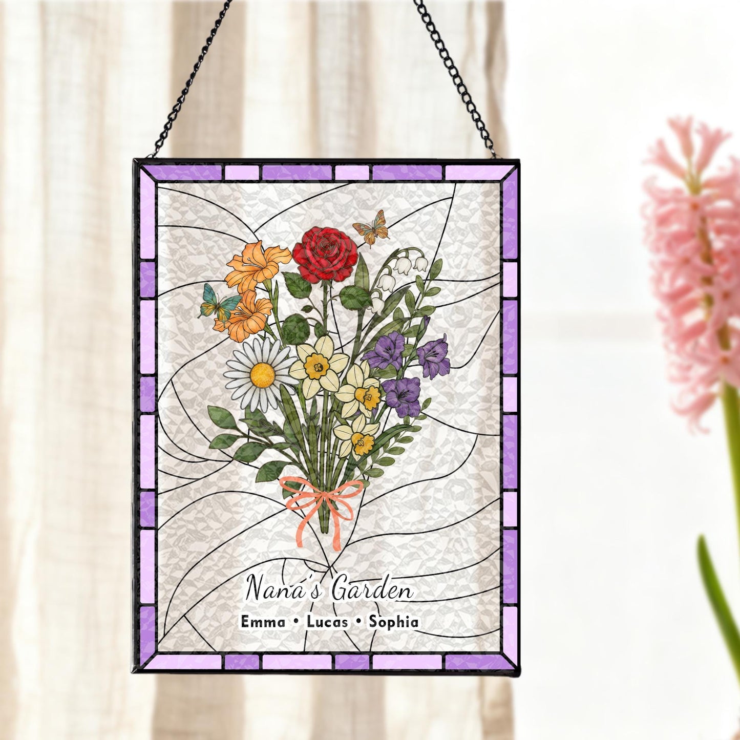 Personalized Nana's Garden Birth Flower Suncatcher — Her Forever Blooming Bouquet