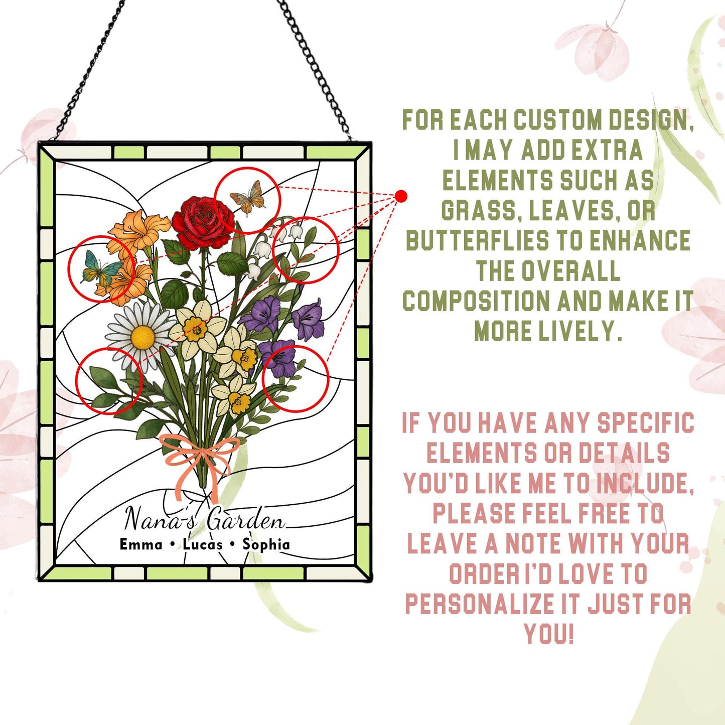 Personalized Nana's Garden Birth Flower Suncatcher — Her Forever Blooming Bouquet