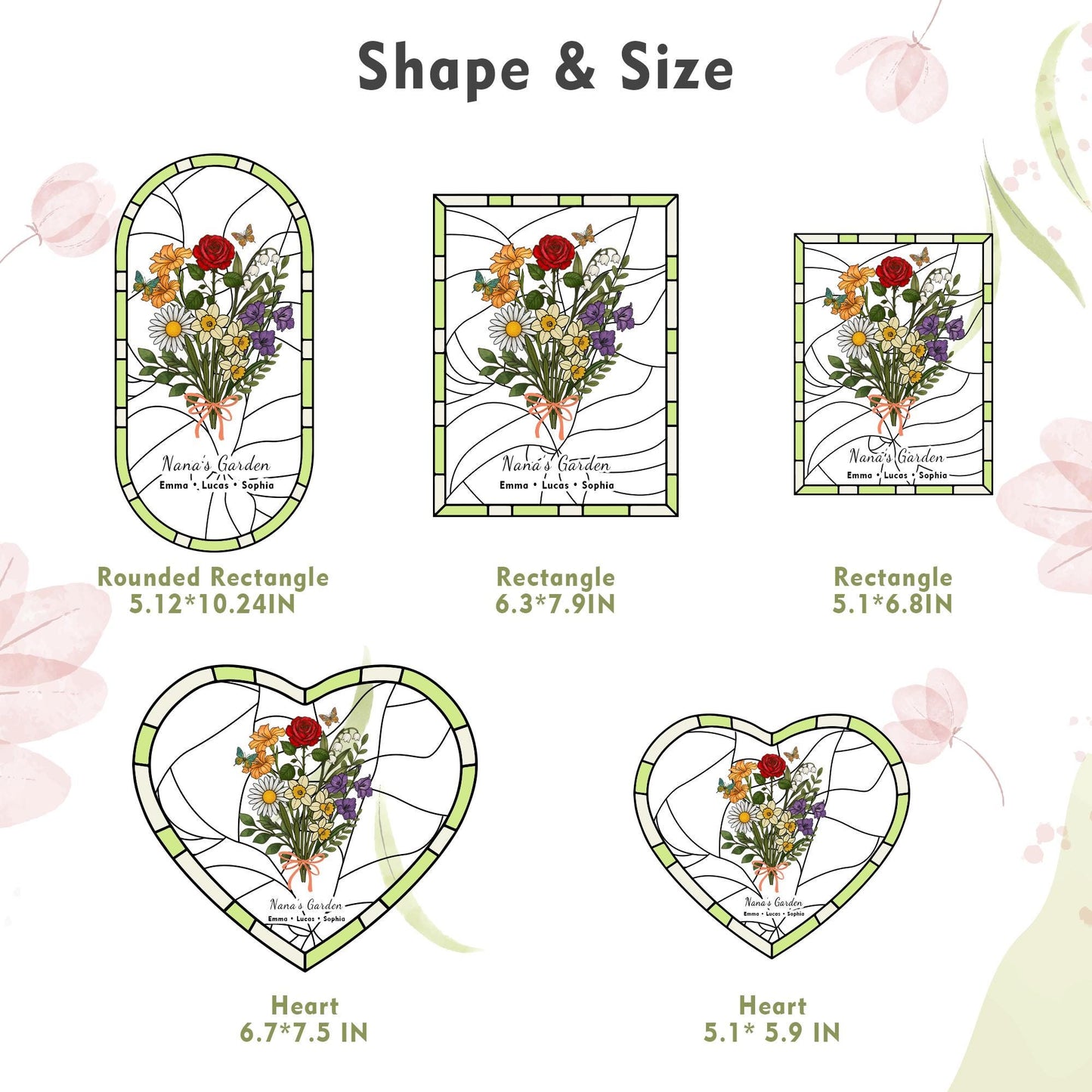 Personalized Nana's Garden Birth Flower Suncatcher — Her Forever Blooming Bouquet