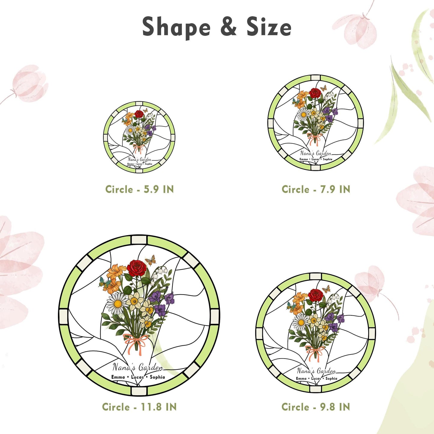 Personalized Nana's Garden Birth Flower Suncatcher — Her Forever Blooming Bouquet