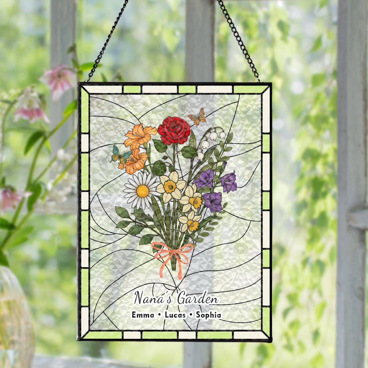 Personalized Nana's Garden Birth Flower Suncatcher — Her Forever Blooming Bouquet