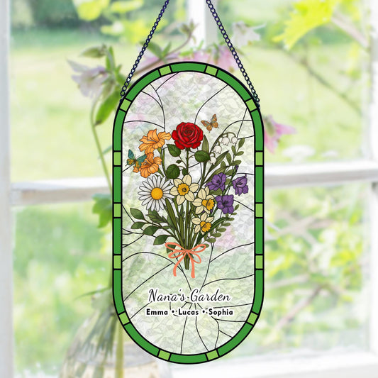 Personalized Nana's Garden Birth Flower Suncatcher — Her Forever Blooming Bouquet