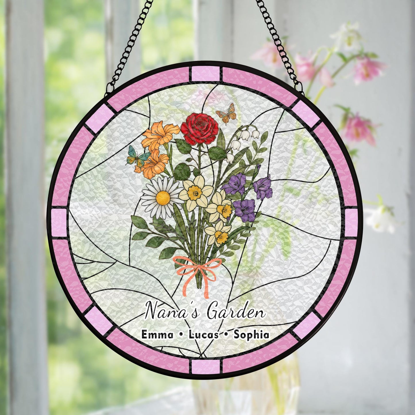 Personalized Nana's Garden Birth Flower Suncatcher — Her Forever Blooming Bouquet